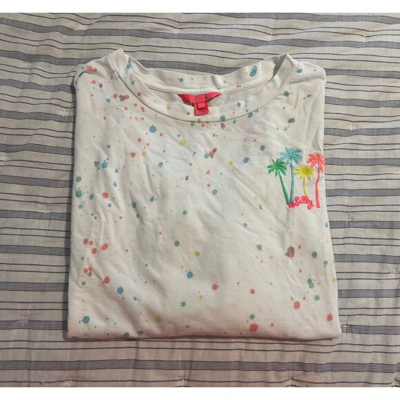 Lilly Pulitzer Sheridan Palm Tree Paint Splatter Crewneck Sweatshirt Top Size XL - Picture 11 of 12